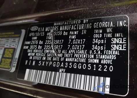 2016 Kia Sorento 2.4L Lx z USA, uszkodzony, nr VIN 5XYPGDA35GG051220